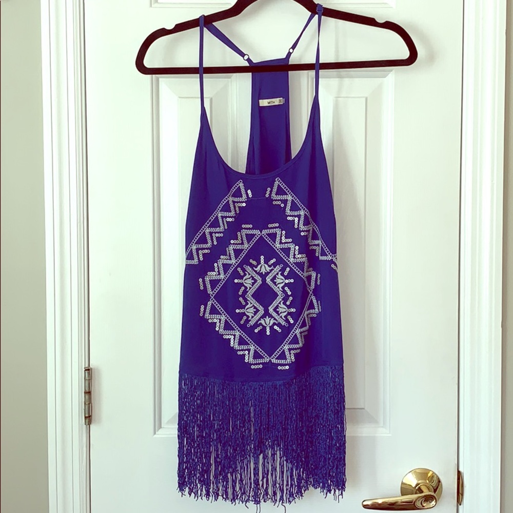Royal blue tank with fringe